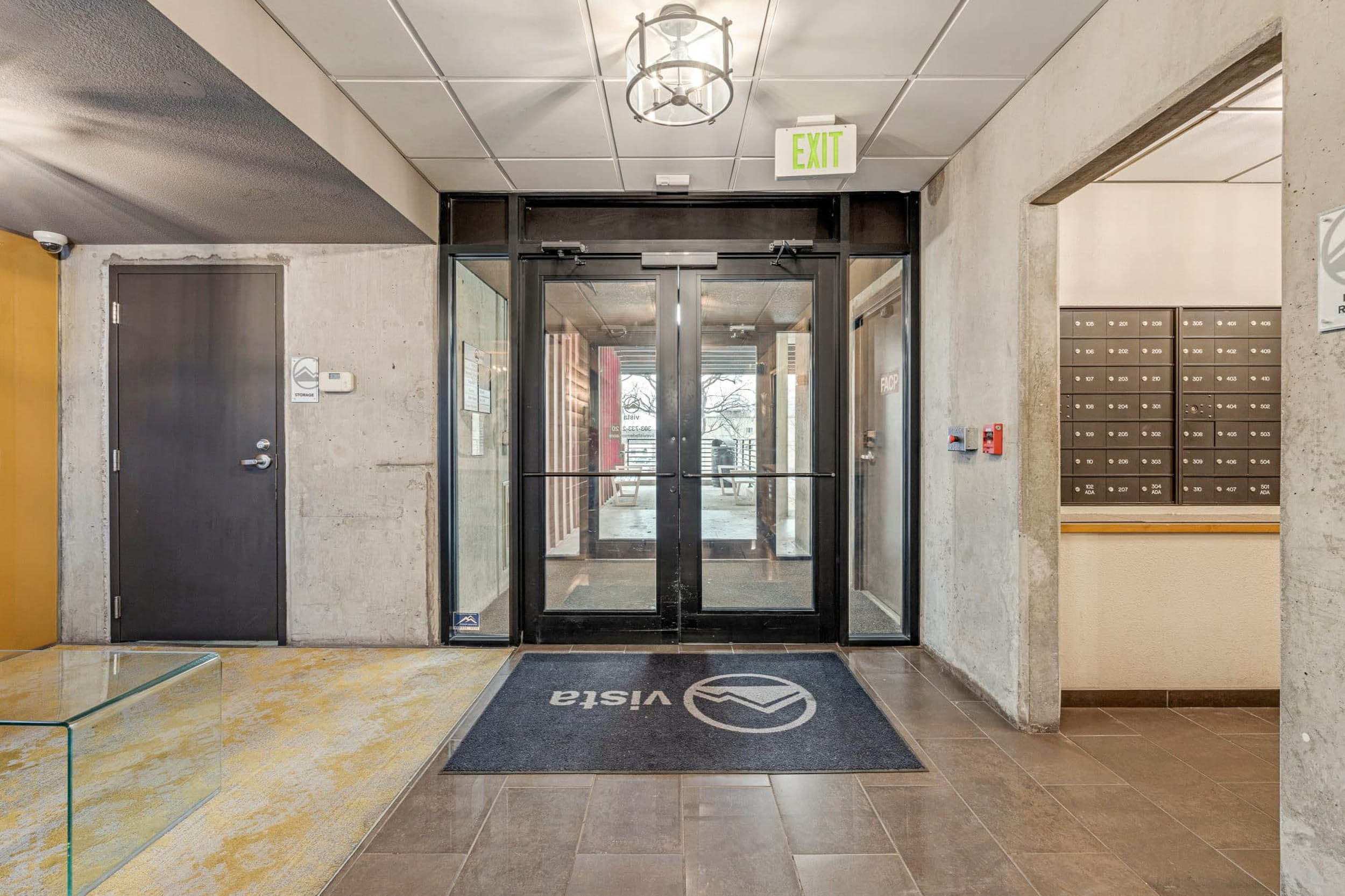 Entry doors of Vista Denver with mail room